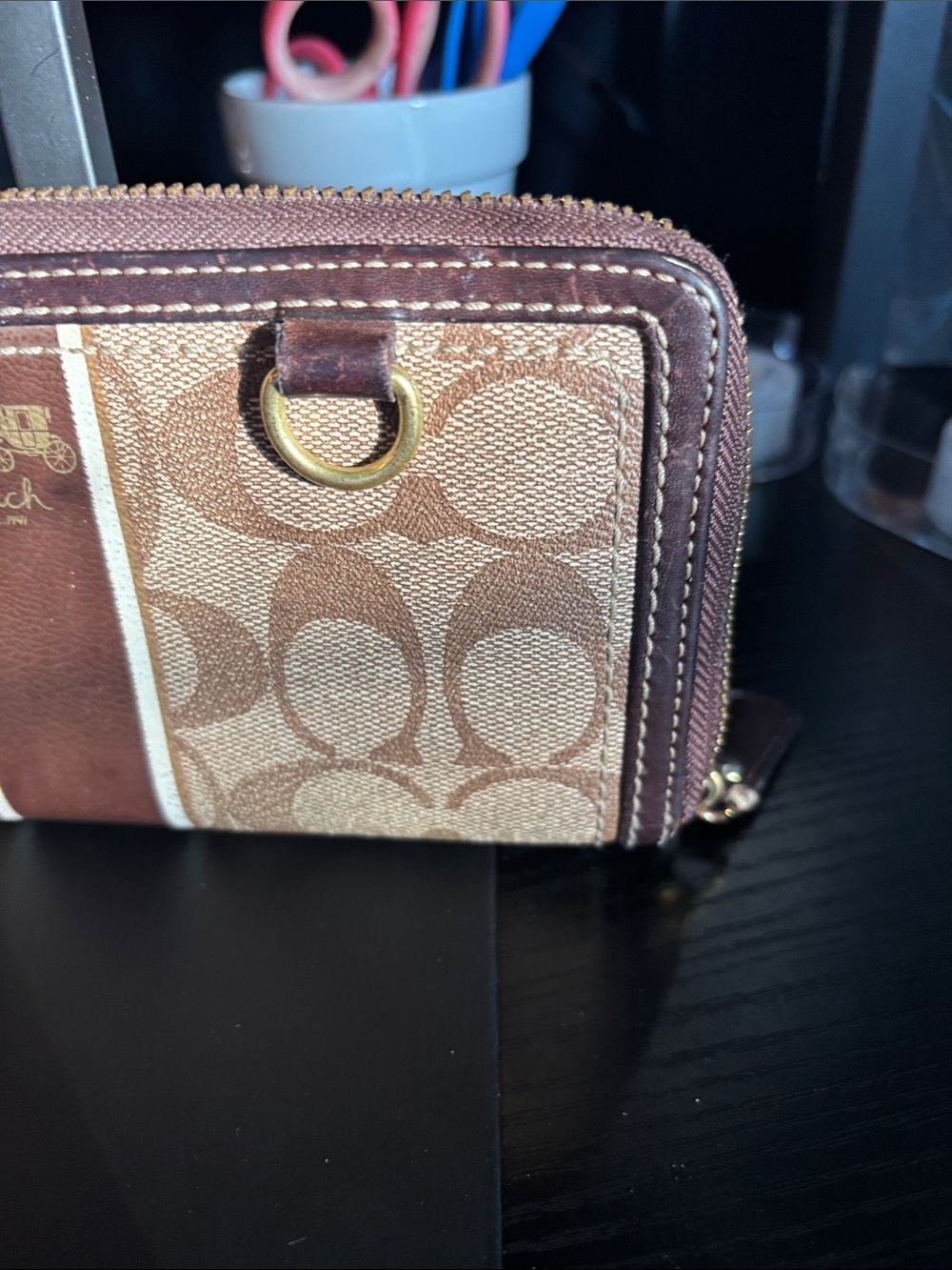 Coach Brown Signature heritage, stripe, accordion zip wallet - Picture 5 of 16